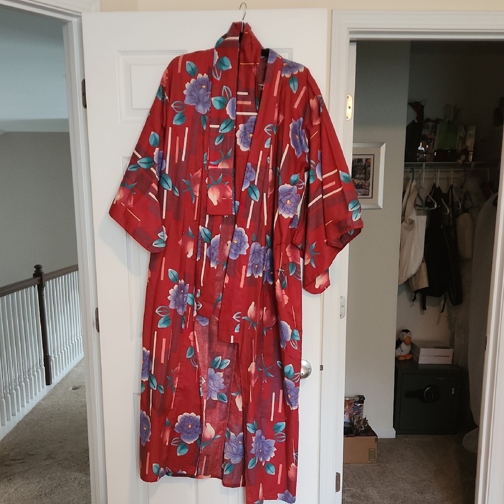 Red Floral Kimono Robe